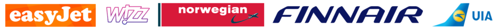 Aviokompānijas easyjet, WizzAir, Norwegian, Finnair, UIA